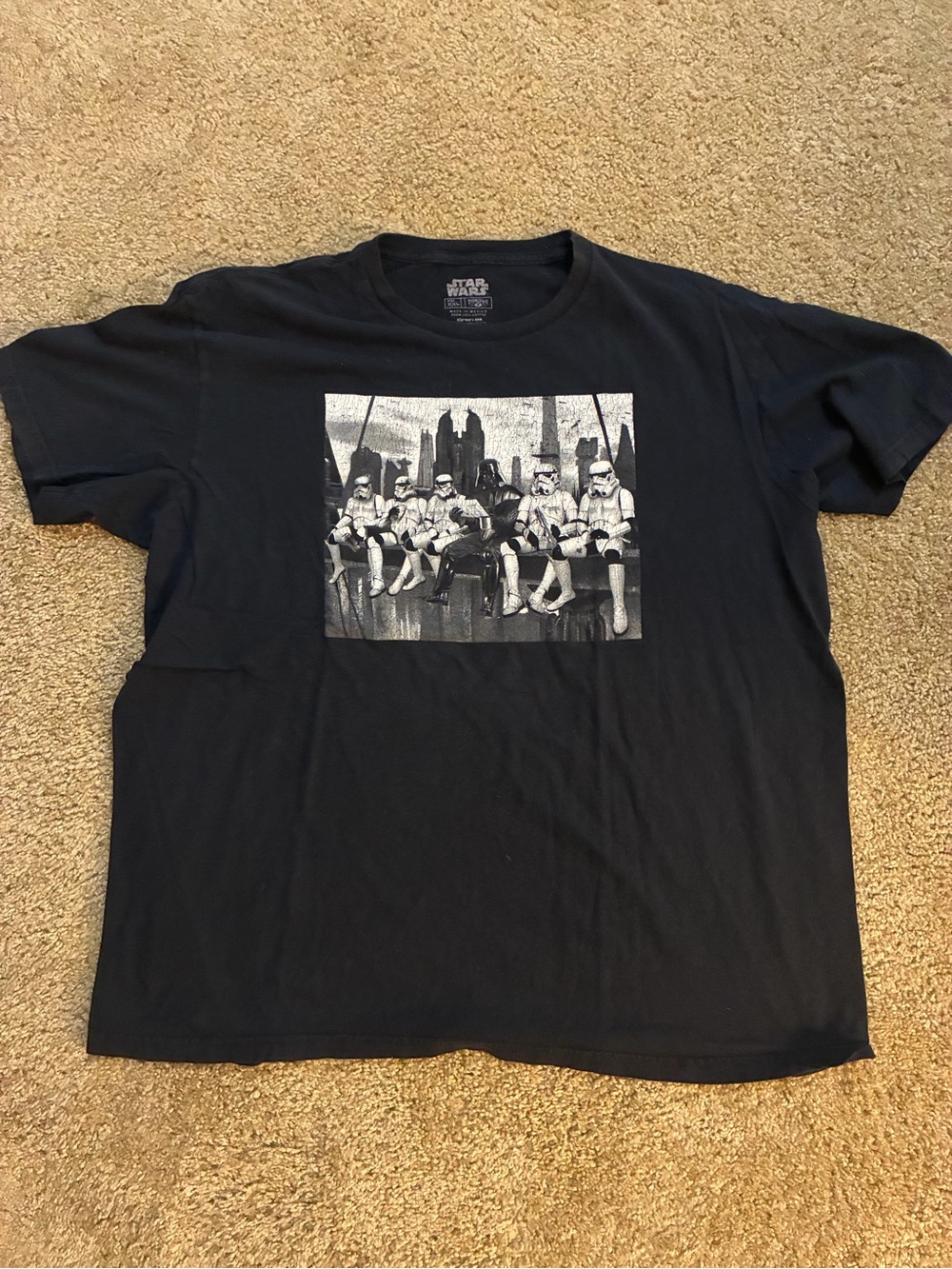 Star Wars Men’s Black Short Sleeve Tee with Stormtrooper Bench Graphic